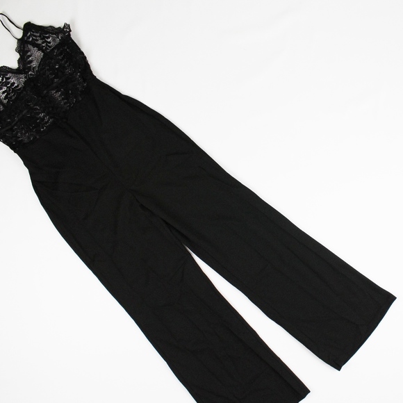 Wide Leg Lace Detail Cami Black Jumpsuit - Picture 6 of 8